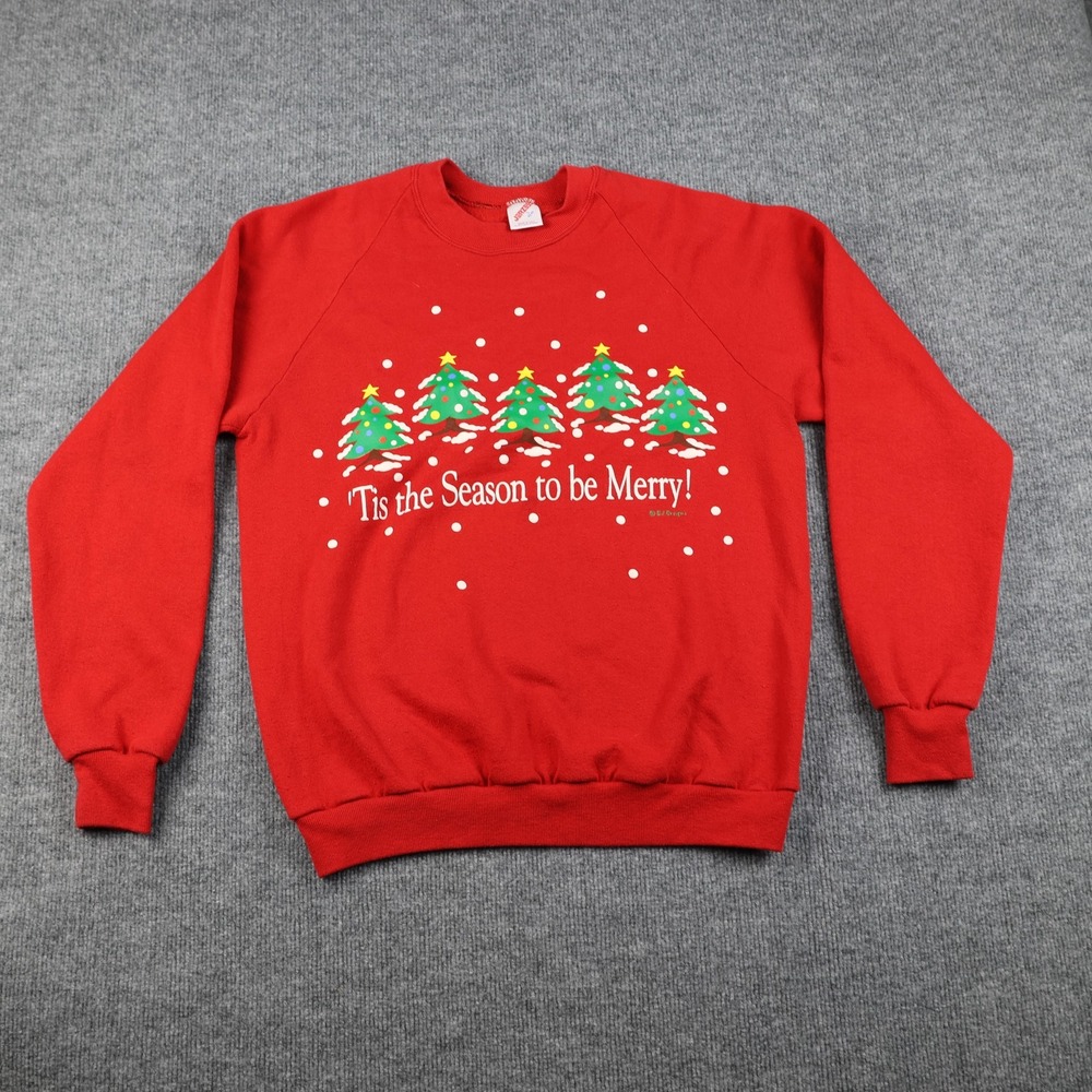 Vintage JERZEES Sweatshirt Crewneck‎ Mens Large Red Christmas Made in USA 90s